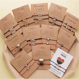 2 PCS/Set Couple Bracelet For Women Lover Sun Moon Star Heart Handmade Braided Rope Charm Friendship Girlfriend Jewellery Gifts GC1067