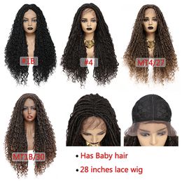 Faux Locs Braided Wig Swiss Lace Straight Mixed Bohemian Curly Hair Hand-braided Synthetic Lace Wig Crochet Braids Wigfactory direct