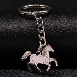 Keychains Horse Keychain For Men Silver Color Stainless Steel Key Pendant Jewelry Gift Porta Chaves K77327S08Keychains