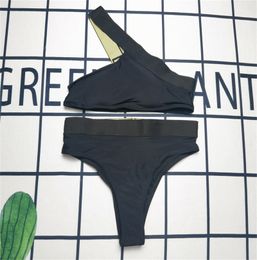Sexy Solid Swim Wear One Shoulder Womens Bikini Swimsuits Cut-out Swimming for Beachwear Monokini
