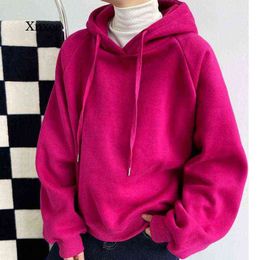 Hooded Sweatshirt Women Fashion Crop Top Casual Loose Solid Colour Long Lantern Sleeves Pullover Hoodie Sweatshirt Streetwear T220726