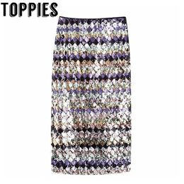 2019 Geometric Sequined Skirts high waist straight midi skirts back split elegant faldas sexy club wear T200712
