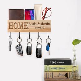 Hooks & Rails Sweet Home Custom Present Key Hangers Text Engraving Wooden Board Durable Black Wall-Mounted Decorative Hanger GridsHooks