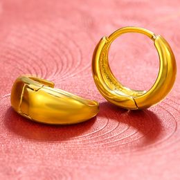 Smooth Women Hoop Earrings Simple Style 18k Yellow Gold Filled Classic Fashion Girls Jewellery Gift