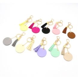 Fashion Tassel Keychains Solid Colour Round Metal Keyring Luggage Decoration Keychain Pendant DIY Gift Key Chain