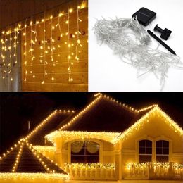 Solar Outdoor Lights solar garland LED Icicle Curtain Christmas Light 6M Wedding Holiday Year Garden Light String Decoration 220408