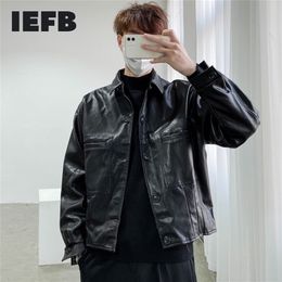 IEFB /men's wear Vintage trendy Pu Leather jackets for male autumn Loose Coat single breasted long sleeve coat 9Y1420 201126