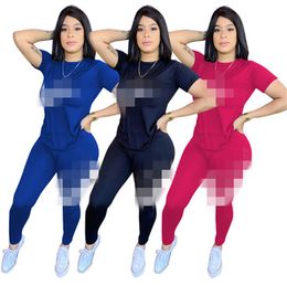 Women Tracksuits Outfits Short Sleeve Jogging Luxurys Two Piece Set Designer Legging Sportswear Letter Print Wholesale Items K258