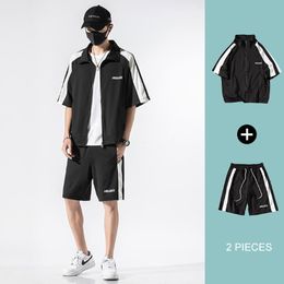 Men's Tracksuits 2 Piece Set Casual Male Tracksuit Clothing Summer Hip Hop Men Fitness Suit Sporting Suits Short Sleeve T Shirt + Shorts