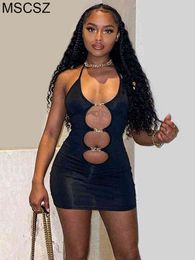 Halter Cut Out Sexy Dress Women Sleeveless Backless Summer Dress 2022 Chain Bodycon Mini Dress Party Club Y2K Clothes Black T220816