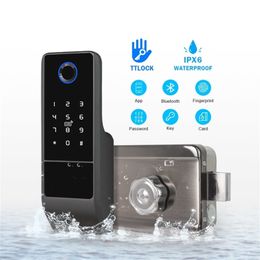 Freecan Waterproof Outdoor Smart Lock IPX6 Fingerprint Door Lock Digital RFID Card Rim Lock 201013