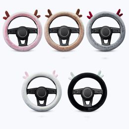 Steering Wheel Covers 38cm Cute Car Cover For Winter Antlers Thick Plush F87 M2 F80 M3 F82 M4 Universal Auto AccessoriesSteering CoversSteer