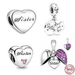 925 Sterling Silver Dangle Charm Forever Sister's Love Bead Fit Pandora Charms Bracelet DIY Jewellery Accessories