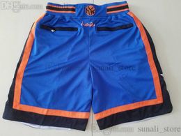 York ''Knicks''Mens Retro Basketball Shorts With Pockets Zipper Sweatpants Blue White Pants Mens basketball shorts