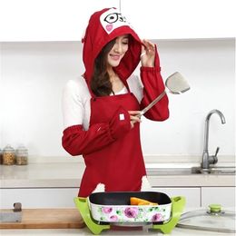 Kitchen sleeved apron cute Korean creative fashion apron waterproof and oilproof adult female cooking apron with hat 201007