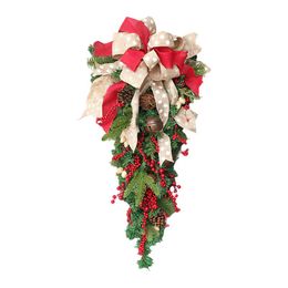 Decorative Flowers & Wreaths Handmade Christmas Garland Door Hanging Wreath Battery Operated With TimerDecorative