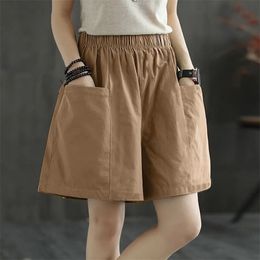 Summer 7 Colour Cotton Linen Shorts Loose Casual Short Literary Wide Leg Solid Oversize Female Short Pants 220611
