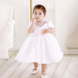 Girl's Dresses Pageant Big Bow 1st Birthday Dress For Baby Girl Clothing Baptism Princess Girls Party Costume Short SleeveGirl's