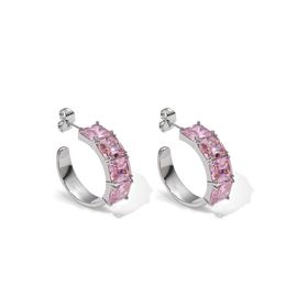 Ins Fashion Diamond-Studded Pink Stud Earrings C-Shaped Circle Summer Niche Design High-End Temperament All-Match Jewelry Accessories