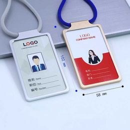 Aluminum Alloy ID Badge Card Holder With Neck Lanyard / Strap Employee ID Working Card Name Tag