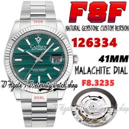 F8F f8126334 SA3235 Automatic Mens Watch 41MM Natural Malachite Dial Stick Markers 904L Oystersteel Bracelet Customized version of natural gem eternity Watches