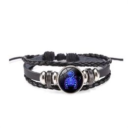 12 Zodiac Signs Constellation Charm Bracelet Men Women Fashion Multilayer Weave leather Bracelet & Bangle Birthday Gifts GC1050