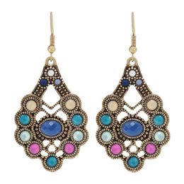 Dangle & Chandelier Bohemian Gold Metal Rhinestone Drop Earrings For Women Carved Flower Statement Earring Oorbellen Party Jewelry Gi