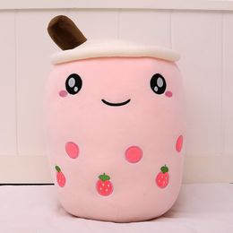Dolls cute 24cm Fruit Drink Plush Stuffed Soft Pink Strawberry Milk Plush Boba Tea Cup Toy Bubble Pillow Cushion Kids Gift 2023