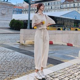 fashion summer work style women temperament outdoor comfortable solid beach jumpsuit cute casual high waist fresh long jumpsuit T200509