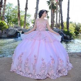 New Pink Quinceanera Dress For Mexico Sweet 16 Girl Appliques Beading Princess Ball Gown Birthday Prom Dresses vestido de 15 anos quinceanera 2022