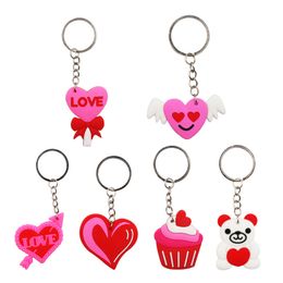 Romantic Love Couple Keychain Pendant PVC Bear Cake Cartoon Key Chain Luggage Decoration Keyring Valentine Day Gift