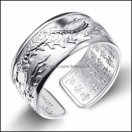 Band Rings Sier Original Flying Dragon Big Non-Mosaic Aristocratic Domineering Open Adjustable Mens Ring Drop Delivery 2021 Je Bdehome Dhyne