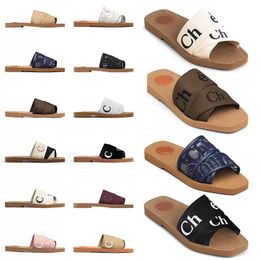 LuxuryDesigner Woody sandals for women woody mule flat slides Light tan beige white black pink lace Lettering Fabric canvas slippers womens summer sandale sandales