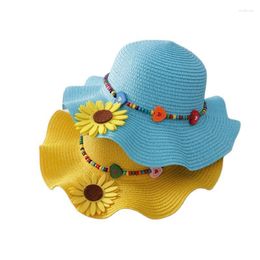 Wide Brim Hats Summer Child Baby Girl Casual Flower Foldable Straw Hat Kids Sun Protection Caps For Beach Party Scot22