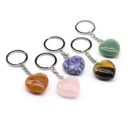 Natural Crystal Stone Keychain Pendant Creative Heart Shaped Gemstone Key Chain Fashion Accessories Keyring Birthday Gift sxjun23