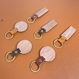 Party Favor Wooden Keychain Round Rectangle Shape Wood Blank Key Chains Gifts BBA13475