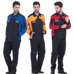 Men's Tracksuits Mens Long Sleeve Workwear Suits Wear-Resistant Work Clothes With Reflective Stripes And Multi Pockets Coat Pants Suit