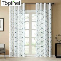 Geometric Design White Sheer Curtain Tulle Window Curtain for Living Room Bedroom Tulle Voile Cafe Curtain Checkered 210913