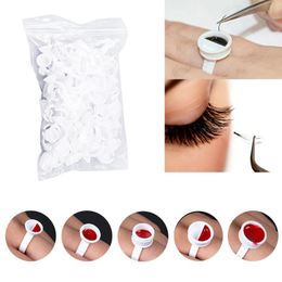 False Eyelashes 100Pcs Disposable Eyelash Extension Glue Rings Tattoo Pigment Holder Ring With Grid Adhesive HolderFalse
