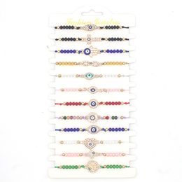 12 Pcs Colorful Diamond Evil Eye Beaded Bracelets Handmade Braided String Good Luck Nazar Amulet Bangle Lucky Turkish Religious Symbol Jewelry