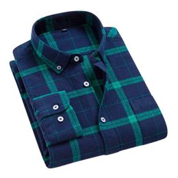 Men's Casual Shirts Long Sleeve Classical Plaid For Men Pure Cotton Button Collar Flannel Mens Checked Shirt Teenagers SoftMen's