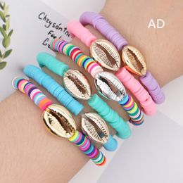 Rainbow Colour Polymer Clay Disc Beads Strands Bracelet INS Style Alloy Shell Charm Bracelets for Summer Gift