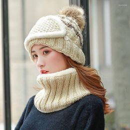 Berets Warm Winter Women Knitted Hats Add Fur For Fashion Keep Face Warmer Balaclava Pompoms Cap WarmBerets Chur22