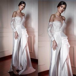 jumpsuit wedding Canada - Sexy Sweetheart Wedding Jumpsuit Stain Pleat Tiered Wedding Dress With Modest Style Lace Long Sleeve Bride Gowns Floor Length