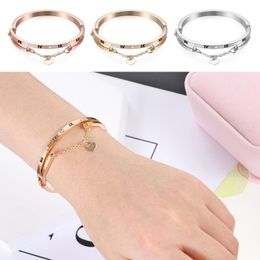 Link Chain Luxury Rose Gold Stainless Steel Bracelets Bangles Female Heart Forever Love Brand Charm Bracelet For Women Famous JewelryLink