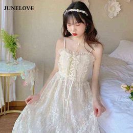 strap japan Canada - NXY Casual Dress Junelove Japanese Kawaii Strap Fairy Dres Elegant Sweet Retro Lace Bandage Party Dress Gauze Pretty Chic Ball Gown New 0406