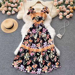 pring Summer Print Floral Vintage Dress Women Sleeveless Spaghetti Strap Backless Long Dress Elegant Evening Party Robe Dresses 2022