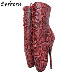 Sorbern Red Python Ankle Boots Women Ballet Shoes Sm Ladies Booties 7 Inch Heel Crossdresser Exotic High Heels 2019 Women Shoes