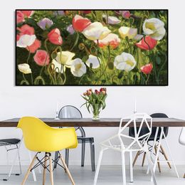 Modern Flowers Oil Painting Posters and Prints Wall Art Canvas Painting Poppy Flower Picture for Living Room Home Decor No Frame