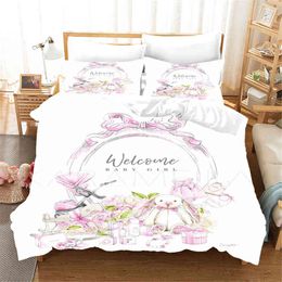 Home Textile Teddy Bear Flower Pattern Bedding Set Simple Bedspread Pillowcase Children Adult Bedroom Decoration